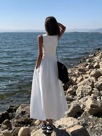Robe Midi Femme Sans Manches Froncée