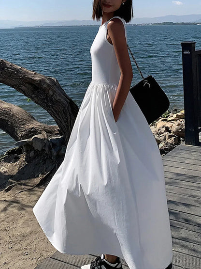 Robe Midi Femme Sans Manches Froncée