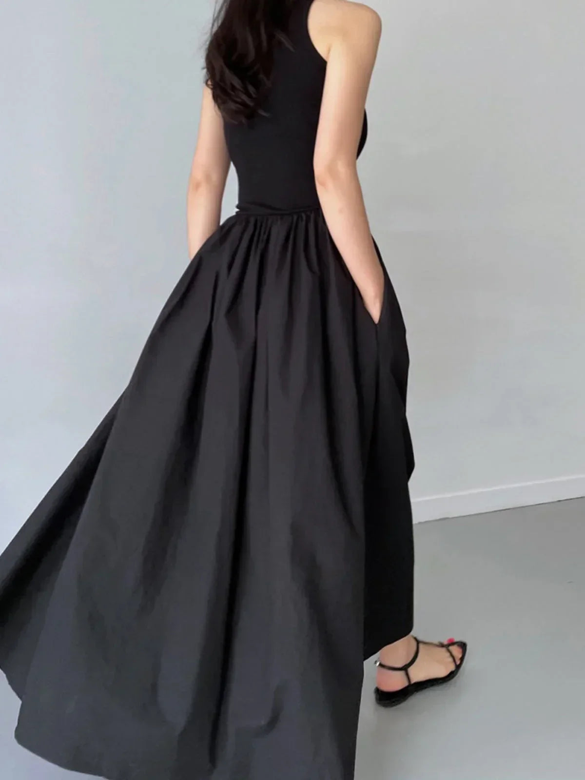 Robe Midi Femme Sans Manches Froncée