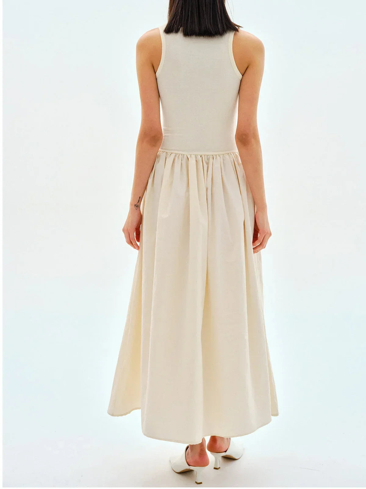 Robe Midi Femme Sans Manches Froncée