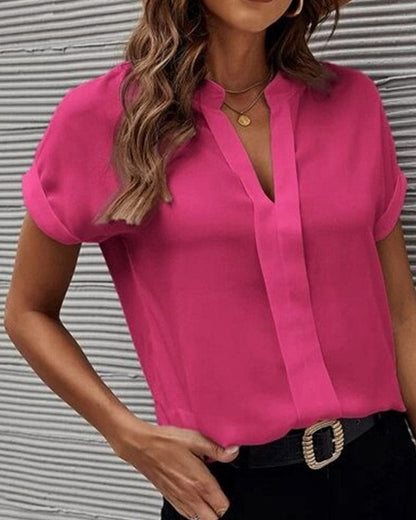 Blouse Femme Col V à Manches Courtes